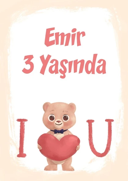 I love You Ayı Temalı Doğum Günü Afişi 35X50 cm ürün görseli 1