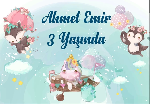 Sevimli Hayvanlar Temalı Doğum Günü Afişi 35X50 cm ürün görseli 1