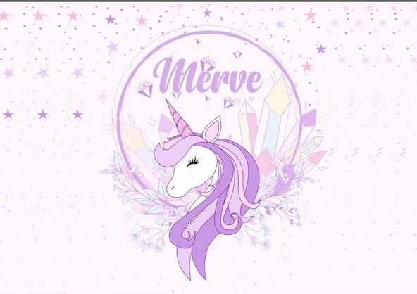 Mor Unicorn Temalı Doğum Günü Afişi 50X70 cm ürün görseli 1