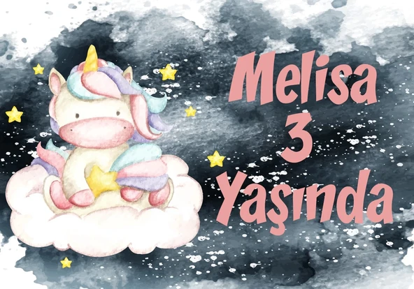 Unicorn Temalı Doğum Günü Afişi 35X50 cm ürün görseli 1