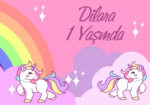 Unicorn Temalı Doğum Günü Afişi 100X150 cm ürün görseli 1