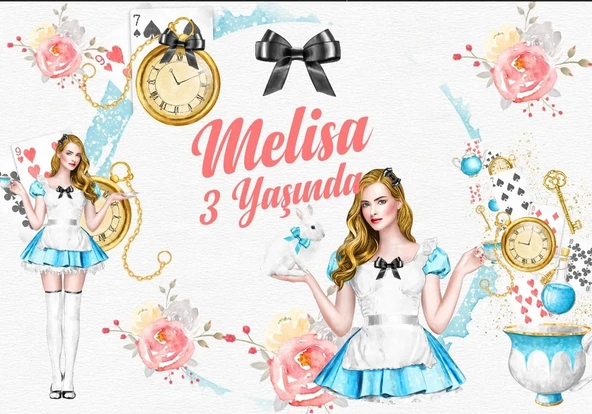 Alice Harikalar Diyarından Doğum Günü Afişi 50X70 cm ürün görseli 1