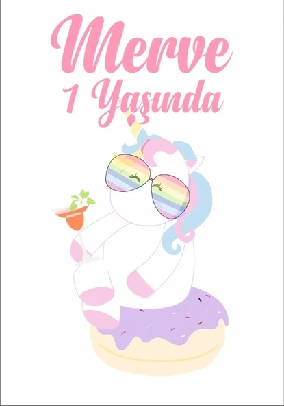 Unicorn Temalı Doğum Günü Afişi 100X150 cm ürün görseli 1