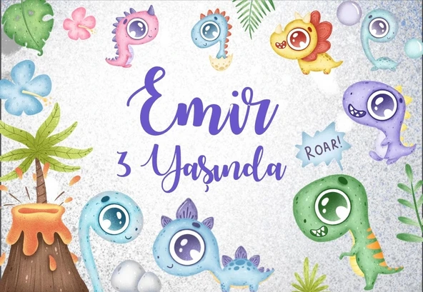 Dinozorlar Temalı Doğum Günü Afişi 70X100 cm ürün görseli 1