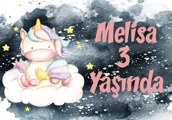 Unicorn Temalı Doğum Günü Afişi 50X70 cm ürün görseli 1