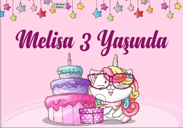 Unicorn ve Pasta Temalı Doğum Günü Afişi 50X70 cm ürün görseli 1