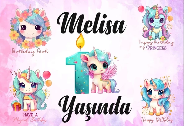 Unicorn Temalı Doğum Günü Afişi 70X100 cm ürün görseli 1