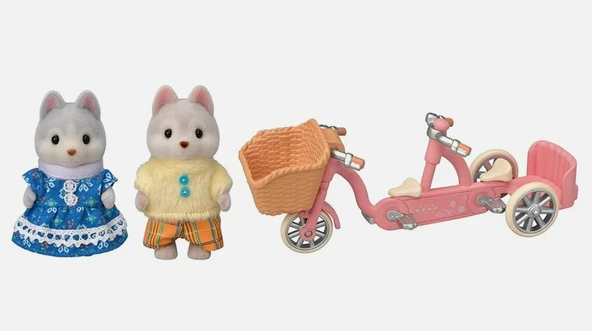Calico Critters Husky Tandem Cycling Set Figür Oyuncak Seti ürün görseli 1