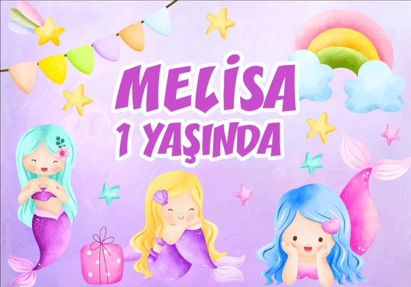 Deniz Kızı Temalı Doğum Günü Afişi 70X100 cm ürün görseli 1
