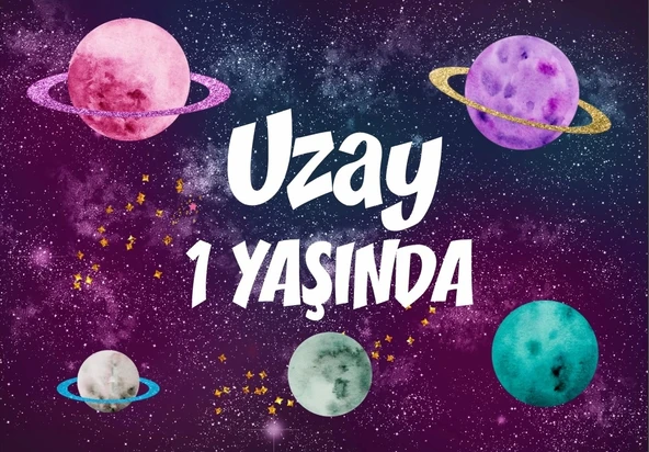 Uzay Temalı Doğum Günü Afişi 50X70 cm ürün görseli 1