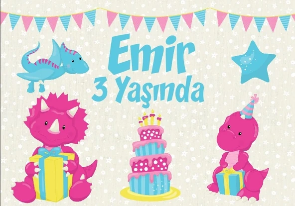 Dinozorlar Temalı Doğum Günü Afişi 70X100 cm ürün görseli 1