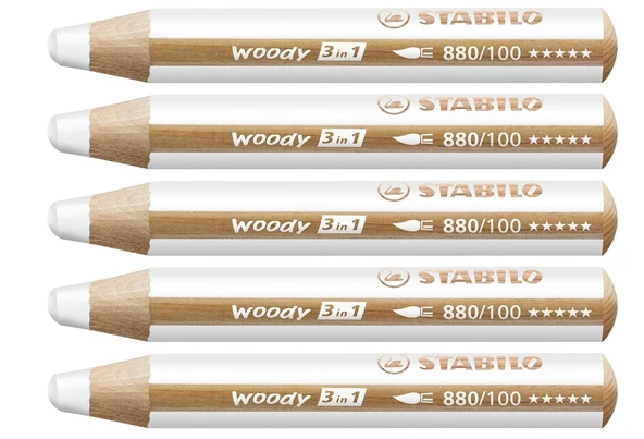 Stabilo Woody 3 in 1 880/100 Beyaz Boya Kalemi 5li Paket ürün görseli 1
