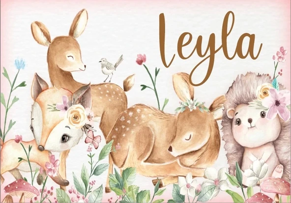 Sevimli Hayvanlar ve Ceylan temalı Doğum Günü Afişi 70X100 cm ürün görseli 1