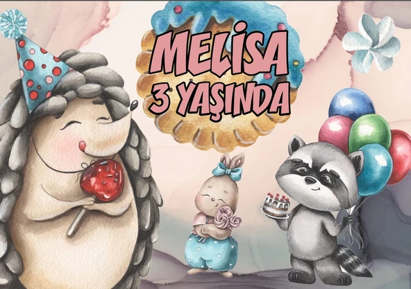 Sevimli Hayvanlar ve Şeker Temalı Doğum Günü Afişi 35X50 cm ürün görseli 1