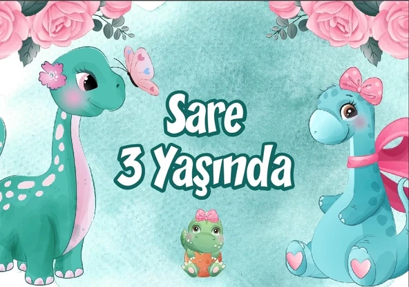 Dinozorlar Temalı Doğum Günü Afişi 100X150 cm ürün görseli 1