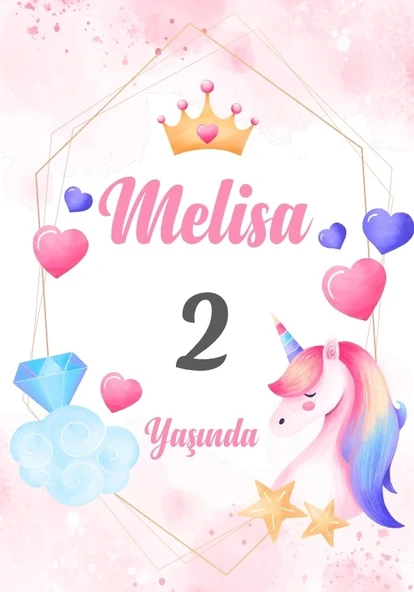 Unicorn Temalı Doğum Günü Afişi 100X150 cm ürün görseli 1