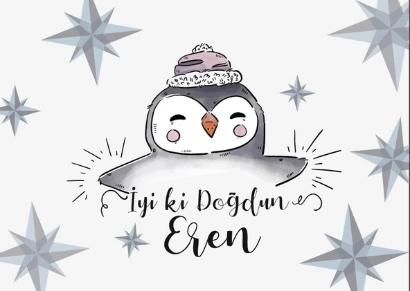 Penguen Temalı Doğum Günü Afişi 100X150 cm ürün görseli 1