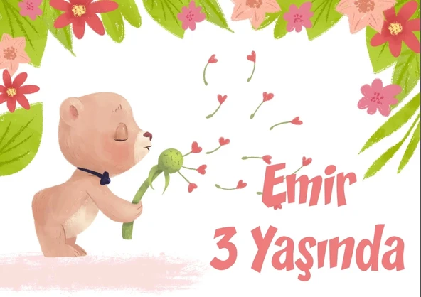 Sevimli Ayıcık Temalı Doğum Günü Afişi 100X150 cm ürün görseli 1