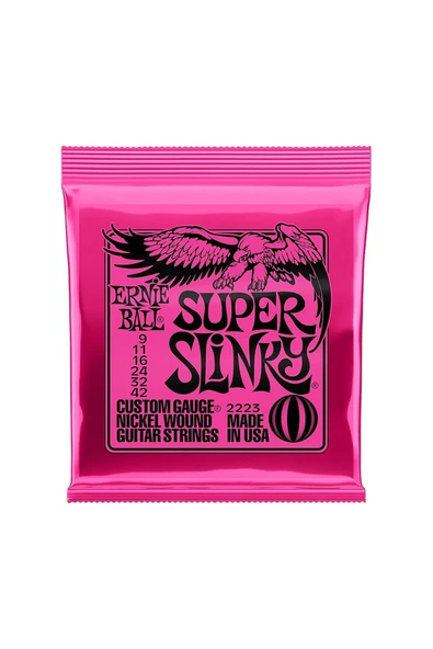Ernie Ball P02223 Super Slinky Nickel Wound Electric Guitar Strings - 9-42 Gauge ürün görseli 1