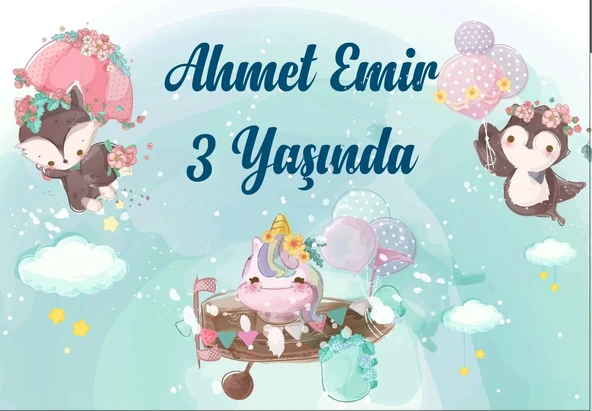 Sevimli Hayvanlar Temalı Doğum Günü Afişi 100X150 cm ürün görseli 1