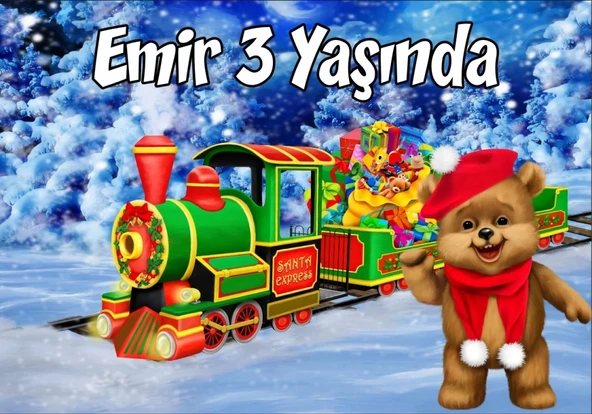 Ayıcık ve Tren Teamlı Doğum Günü Afişi 50X70 cm ürün görseli 1