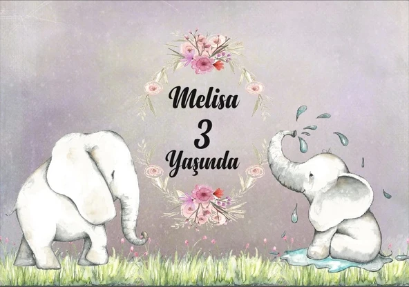 Sevimli Fil Temalı Doğum Günü Afişi 100X150 cm ürün görseli 1