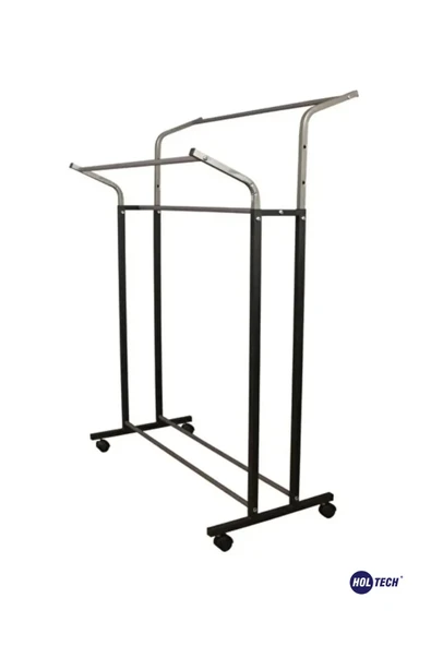AYARLANABİLİR METAL KONFEKSİYON ASKISI ÇİFTLİ PORTATİF AYAKLI VİTRİN ASKILIK ürün görseli 1