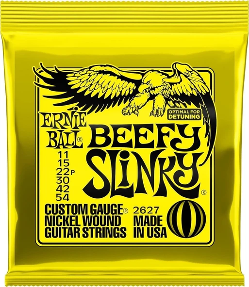 Ernie Ball P02627 Beefy Slinky Nickel Wound Electric Guitar Strings - 11-54 Gauge ürün görseli 1