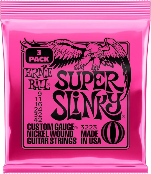Ernie Ball P03223 Super Slinky Nickel Wound Electric Guitar Strings 3 Pack - 9-42 Gauge ürün görseli 1
