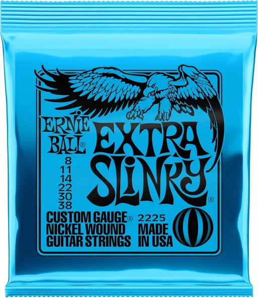 Ernie Ball P02225 Extra Slinky Nickel Wound Electric Guitar Strings - 8-38 Gauge ürün görseli 1