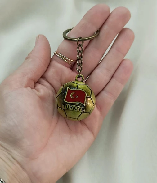 Futbol Topu Anahtarlık Metal Türk Bayraklı Çanta Cüzdan Süsü Türkiye Kemer Yazılı ürün görseli 1