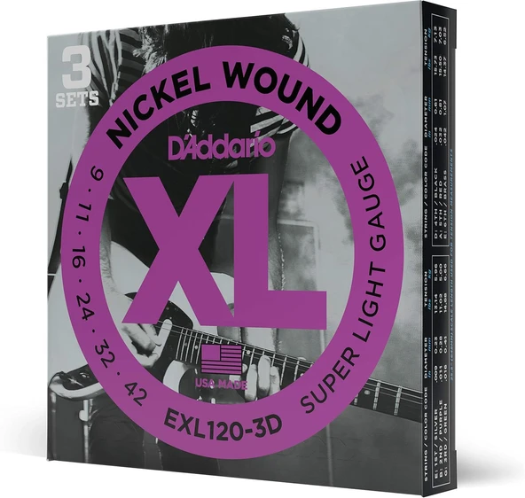 D'Addario EXL120-3D (3 SET) ELEKTRO GİTAR TEL SETİ, XL, 9-42, NICKEL W ürün görseli 1