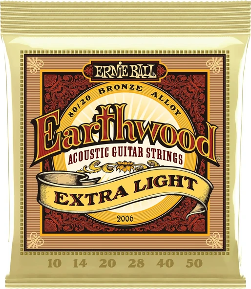 Ernie Ball P02006 Extra Light Earthwood 80/20 Bronz Akustik Gitar Telleri 10-50 Kalınlık ürün görseli 1