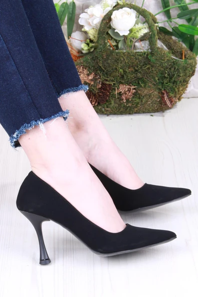 Fort 16308 Düz Sade Süet Rahat Şık Stiletto Yüksek Topuklu Kadın Ayakkabı ürün görseli 1
