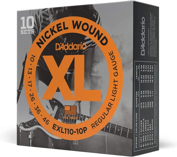 D'Addario Exl110 (10 Set) Elektro Gitar Tel Seti, Xl, 10-46, Nickel ürün görseli 1