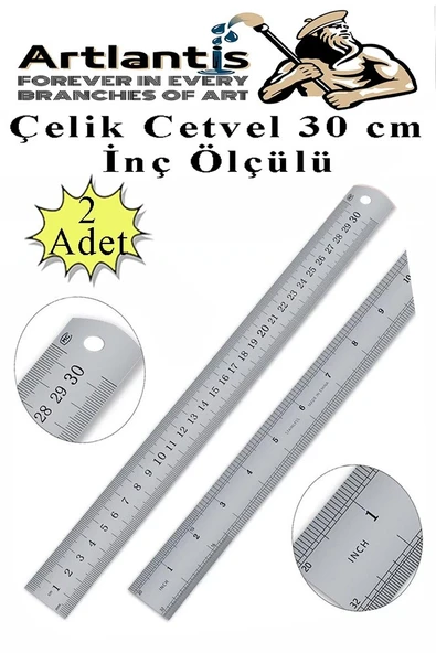 Çelik Cetvel 30 cm İnç Ölçülü 2 Adet Paslanmaz Çelik Metal Çetvel 30 Santimetre Düz Kenar Kolay Çizimler İçin ürün görseli 1