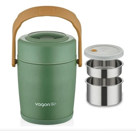Lunchbox Çelik Beslenme Kabı 3 Kat 1600 Ml Yemek Kabı Yeşil ürün görseli 1
