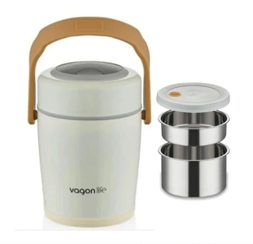 Lunchbox Çelik Beslenme Kabı 3 Kat 1600 Ml Yemek Kabı Beyaz ürün görseli 1