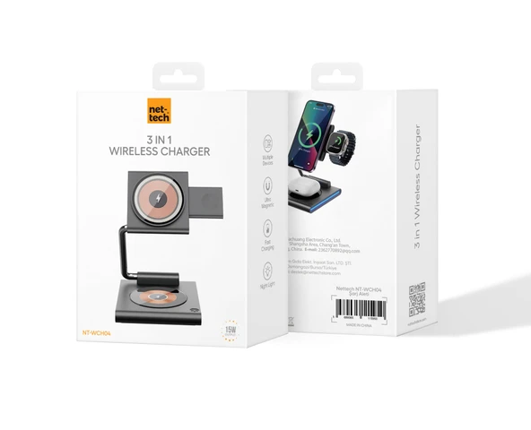 Nettech NT-WCH04 3in 1 15W Kablosuz Wireless Şarj - Resim 6