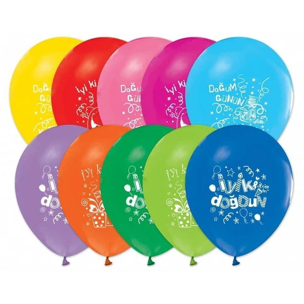 İYİ Kİ DOĞDUN BASKILI BALON 10 ADET - Resim 2