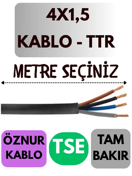 Öznur 4X1,5 TTR Kablo Metre Seçenekli (Siyah) ürün görseli 1