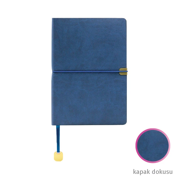 Gold Detaylı Mavi Not Defteri - Çizgili, Termo Deri Kapak 14,5 x 21 cm ürün görseli 1