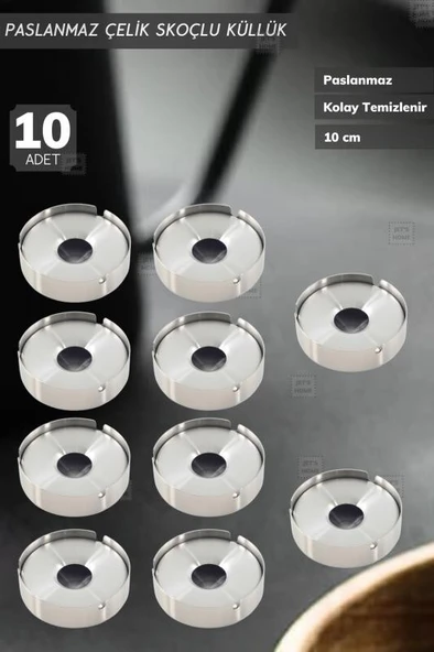 10’lu Set Skoçlu Küllük 10 cm Paslanmaz Çelik Kül Tablası Sigara Küllüğü ürün görseli 1