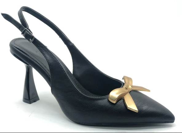 Feles Kurdela Toka Detaylı Arkası Açık Stiletto Kadın Topuklu Ayakkabı ürün görseli 1