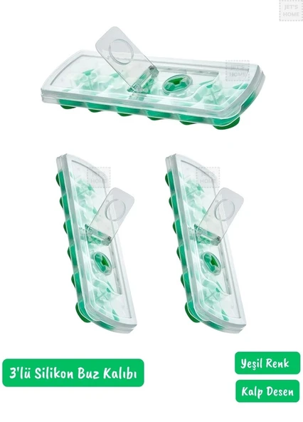 3’lü Buz Kalıbı Silikon Buzluk 12 Bölmeli Kalp Desenli Buz küpü BPA Free ürün görseli 1