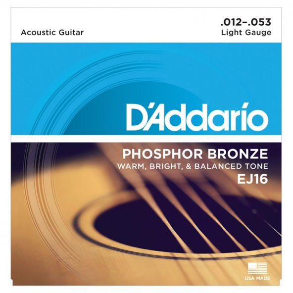 DADDARIO EJ16 AKUSTİK GİTAR TEL SETİ, PHOSPHOR-BRONZE, LIGHT GAU     ürün görseli 1