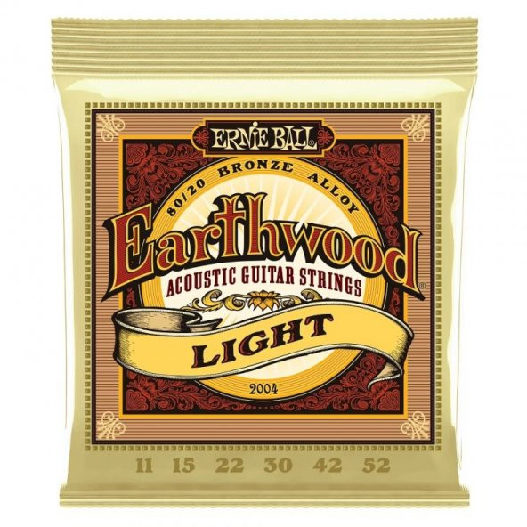 Ernie Ball P02004  Earthwood Light 80/20 Bronze 0.11 - 0.52 Akustik Gitar Teli ürün görseli 1