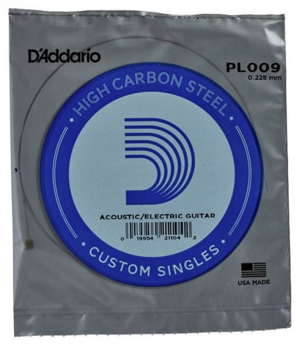 DADDARIO PL009 ELEKTRO VE AKUSTİK TEK TEL, E-(Mİ), HIGH CARBON ST Daddario PL009 Tek Tel, Elektro Gitar veya Akustik Gitar için  ürün görseli 1