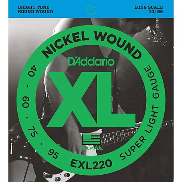 DADDARIO EXL220 BAS GİTAR TEL SETİ, XL, 40-95, LONG SCALE, NICKEL     ürün görseli 1