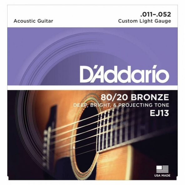 DAddario EJ13 80/20 Bronze Akustik Gitar Teli (011-052) ürün görseli 1